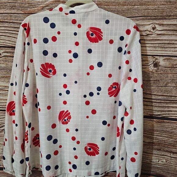 Vintage Devon long sleeve blouse white/blue/red NWT - Picture 2 of 8